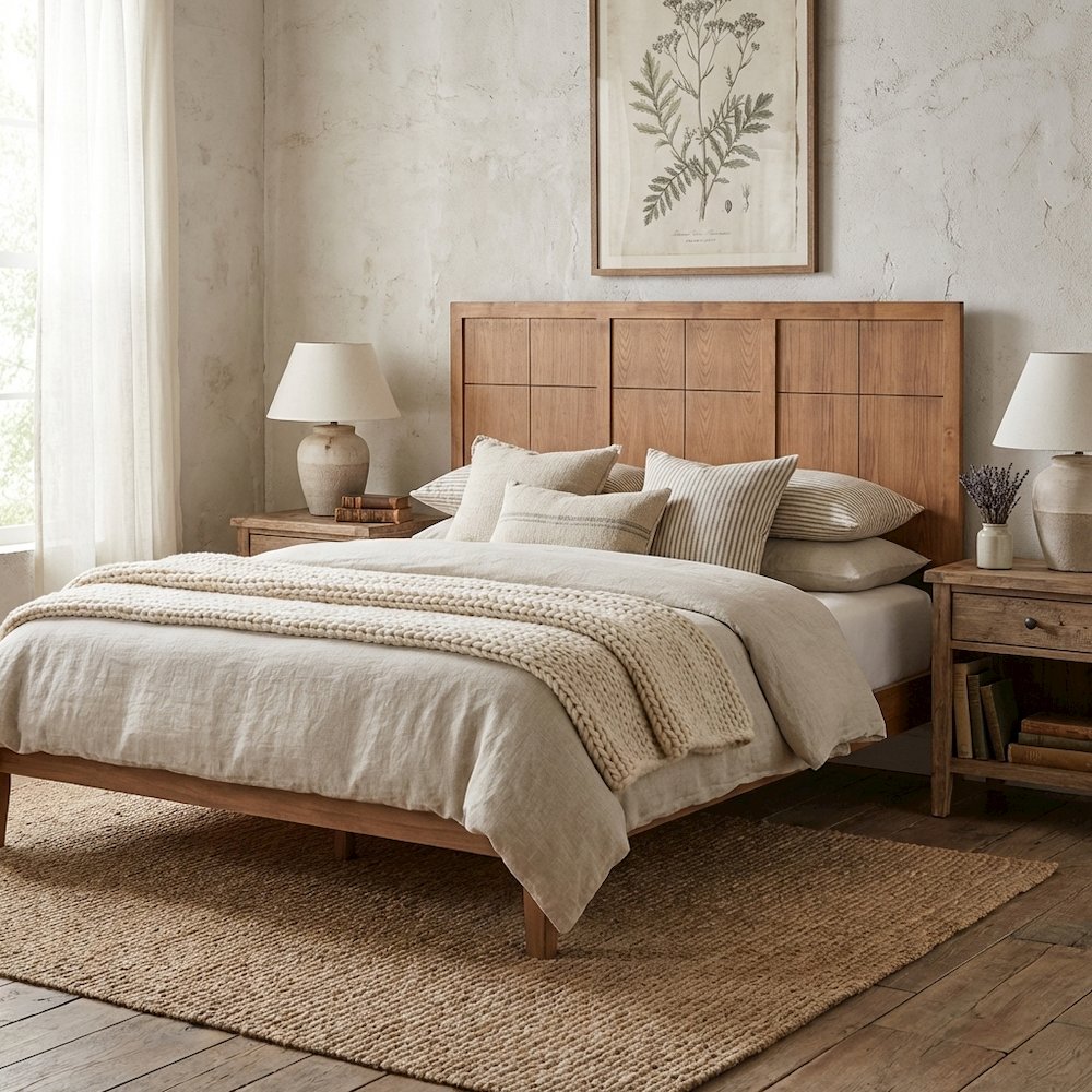 Rustic Brown King Size Headboard with Rubberwood Frame and Ash Veneer