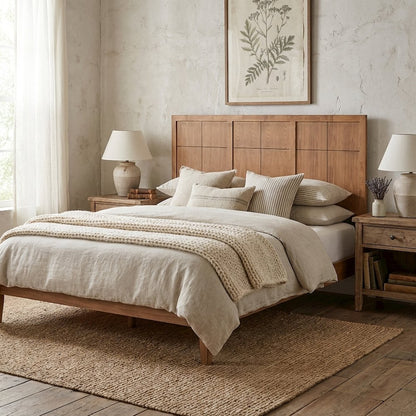 Rustic Brown King Size Headboard with Rubberwood Frame and Ash Veneer