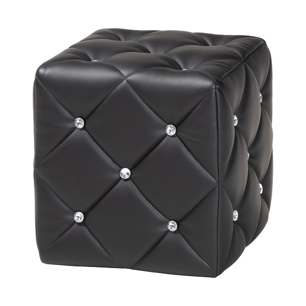 Stacey Modern and Contemporary Black Faux Leather Upholstered Ottoman
