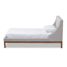 Louvain Modern and Contemporary Greyish Beige Fabric Upholstered Walnut-Finished Twin Sized Platform Bed