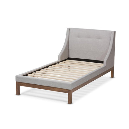 Louvain Modern and Contemporary Greyish Beige Fabric Upholstered Walnut-Finished Twin Sized Platform Bed