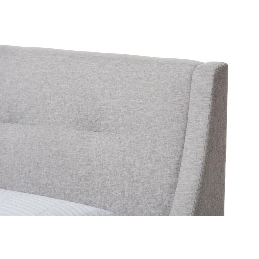 Louvain Modern and Contemporary Greyish Beige Fabric Upholstered Walnut-Finished Twin Sized Platform Bed