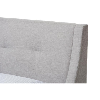 Louvain Modern and Contemporary Greyish Beige Fabric Upholstered Walnut-Finished Twin Sized Platform Bed
