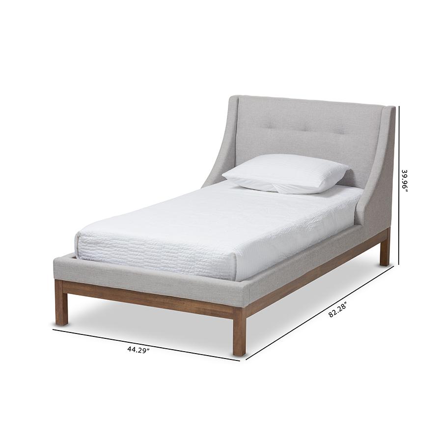 Louvain Modern and Contemporary Greyish Beige Fabric Upholstered Walnut-Finished Twin Sized Platform Bed