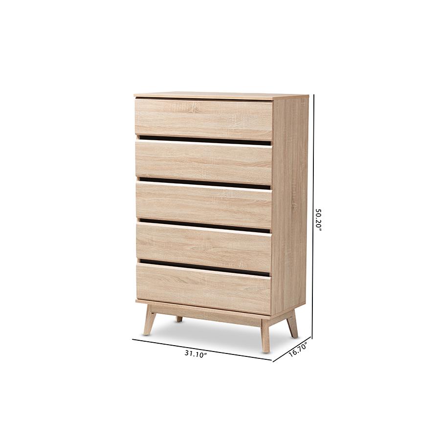 Miren Mid-Century Modern Light Oak and Dark Grey 5-Drawer Chest