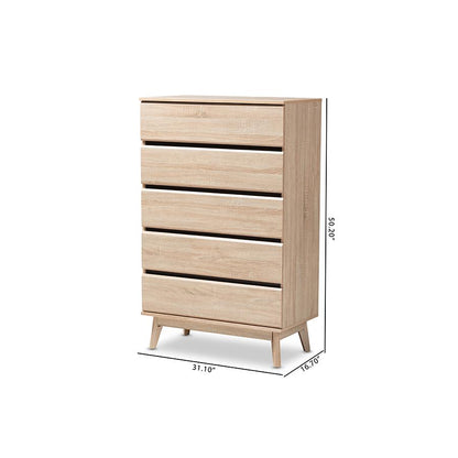 Miren Mid-Century Modern Light Oak and Dark Grey 5-Drawer Chest