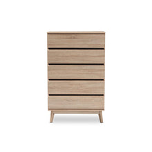 Miren Mid-Century Modern Light Oak and Dark Grey 5-Drawer Chest
