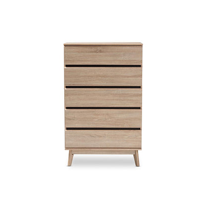 Miren Mid-Century Modern Light Oak and Dark Grey 5-Drawer Chest