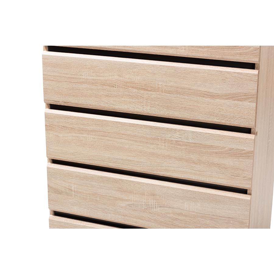 Miren Mid-Century Modern Light Oak and Dark Grey 5-Drawer Chest