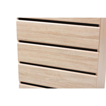 Miren Mid-Century Modern Light Oak and Dark Grey 5-Drawer Chest