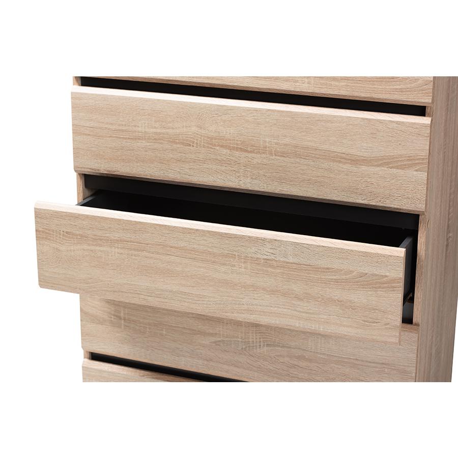 Miren Mid-Century Modern Light Oak and Dark Grey 5-Drawer Chest