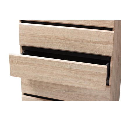 Miren Mid-Century Modern Light Oak and Dark Grey 5-Drawer Chest