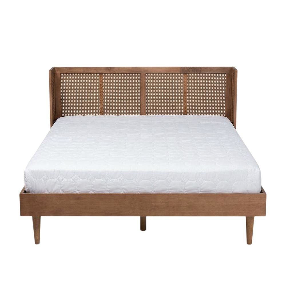 Mid-Century Full Size Platform Bed with Headboard in Ash Walnut Finish