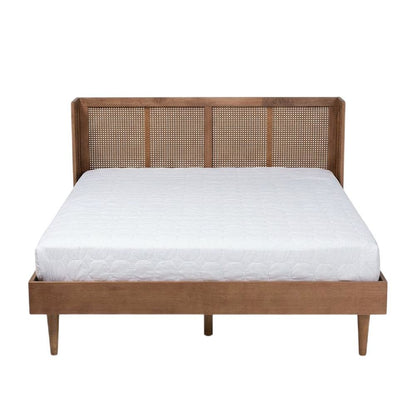 Mid-Century Full Size Platform Bed with Headboard in Ash Walnut Finish