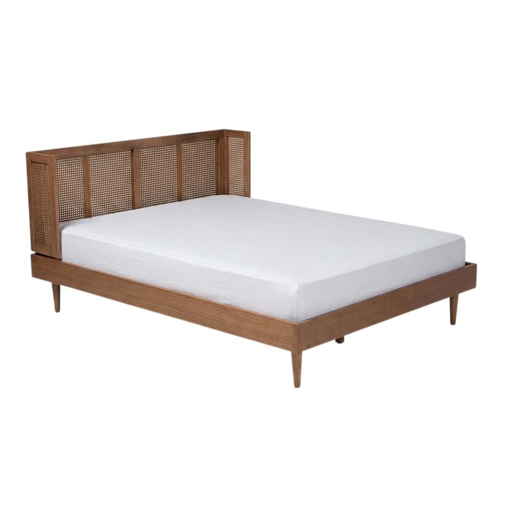 Mid-Century Full Size Platform Bed with Headboard in Ash Walnut Finish