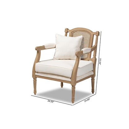 Baxton Studio Clemence French Provincial Ivory Fabric Upholstered Whitewashed Wood Armchair