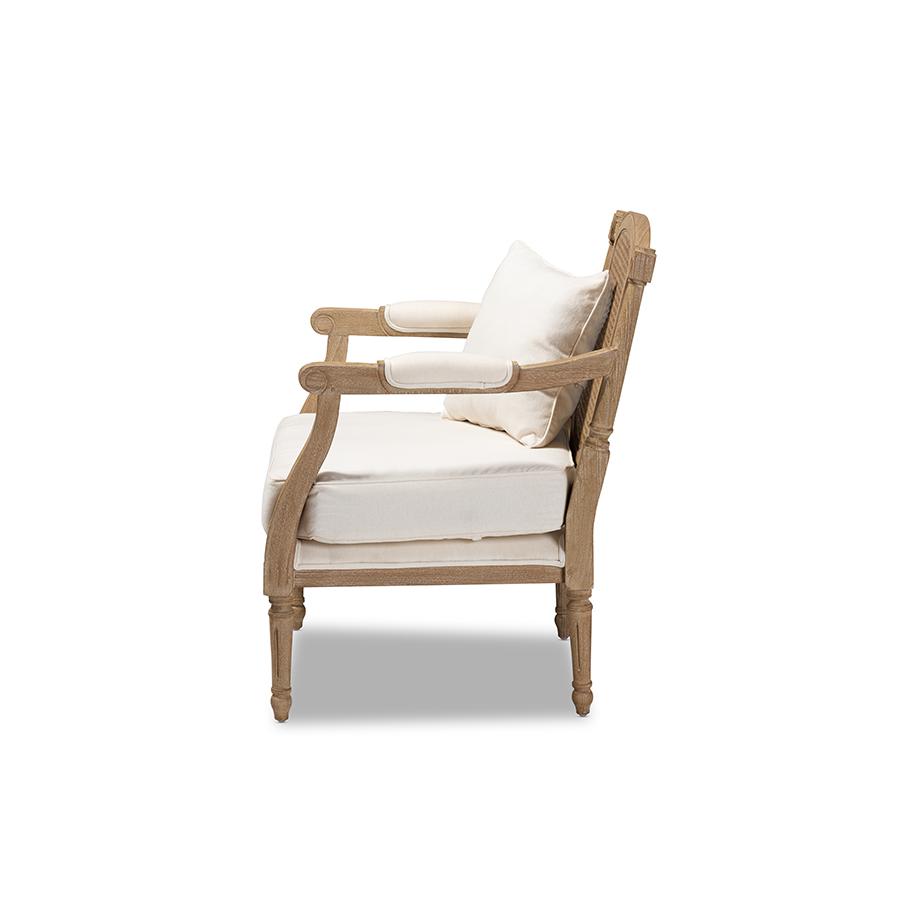 Baxton Studio Clemence French Provincial Ivory Fabric Upholstered Whitewashed Wood Armchair