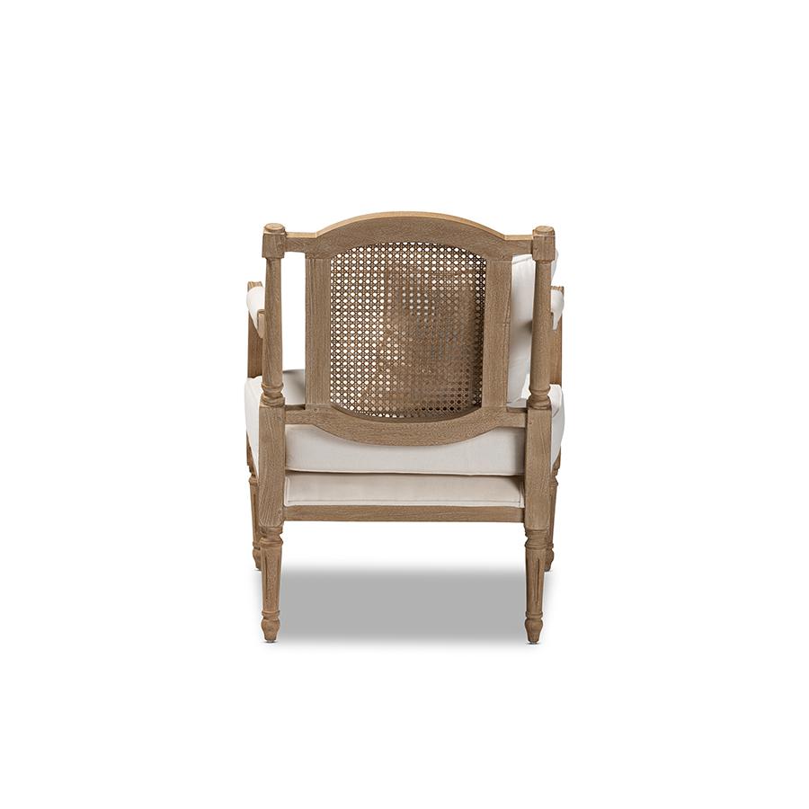 Baxton Studio Clemence French Provincial Ivory Fabric Upholstered Whitewashed Wood Armchair