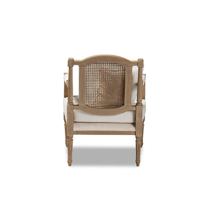 Baxton Studio Clemence French Provincial Ivory Fabric Upholstered Whitewashed Wood Armchair
