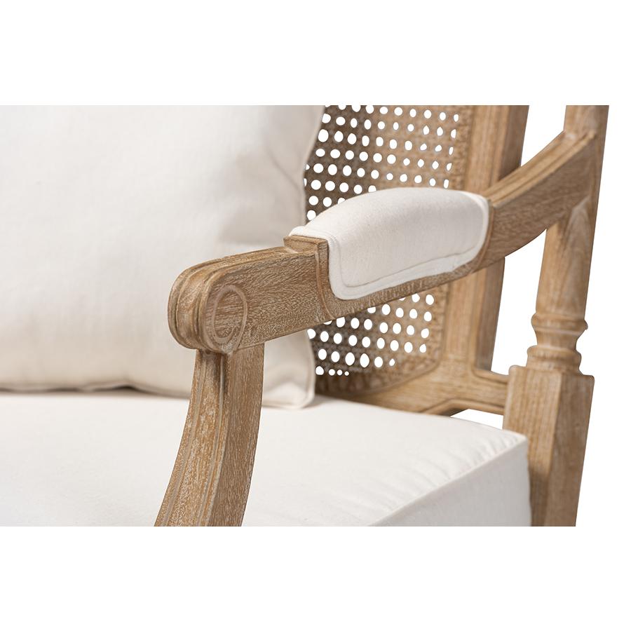 Baxton Studio Clemence French Provincial Ivory Fabric Upholstered Whitewashed Wood Armchair