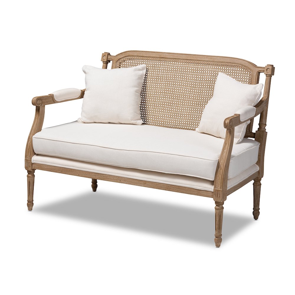 Baxton Studio Clemence French Provincial Ivory Fabric Upholstered Whitewashed Wood Armchair