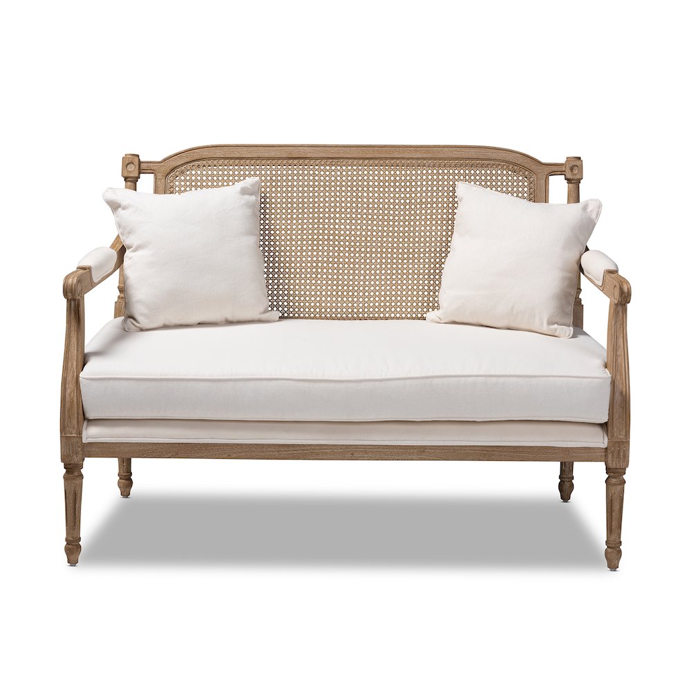 Baxton Studio Clemence French Provincial Ivory Fabric Upholstered Whitewashed Wood Armchair
