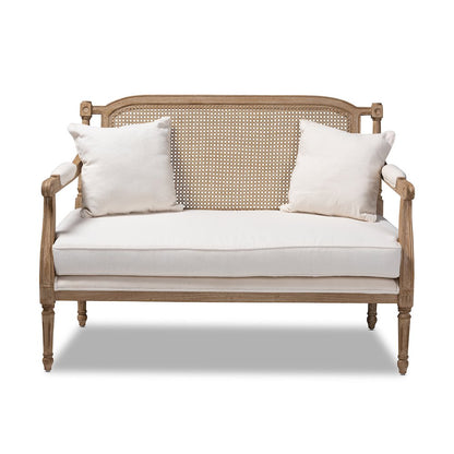 Baxton Studio Clemence French Provincial Ivory Fabric Upholstered Whitewashed Wood Armchair