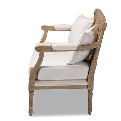 Baxton Studio Clemence French Provincial Ivory Fabric Upholstered Whitewashed Wood Armchair
