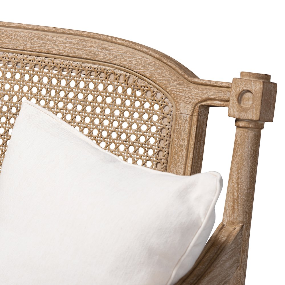Baxton Studio Clemence French Provincial Ivory Fabric Upholstered Whitewashed Wood Armchair