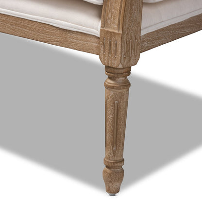 Baxton Studio Clemence French Provincial Ivory Fabric Upholstered Whitewashed Wood Armchair