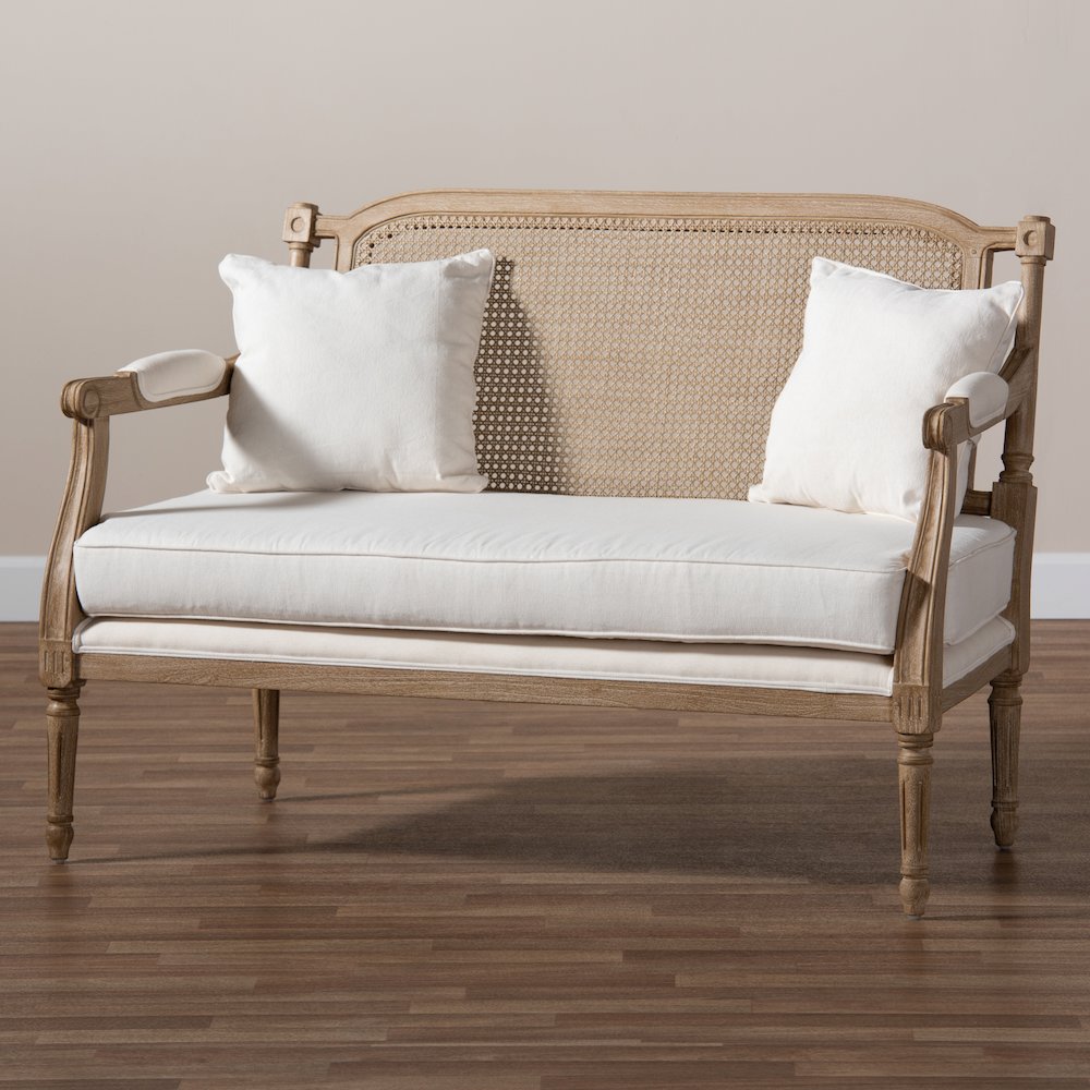 Baxton Studio Clemence French Provincial Ivory Fabric Upholstered Whitewashed Wood Armchair