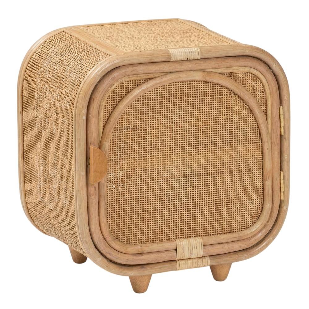 Bohemian Rattan and Mahogany Nightstand with Elegant Finish