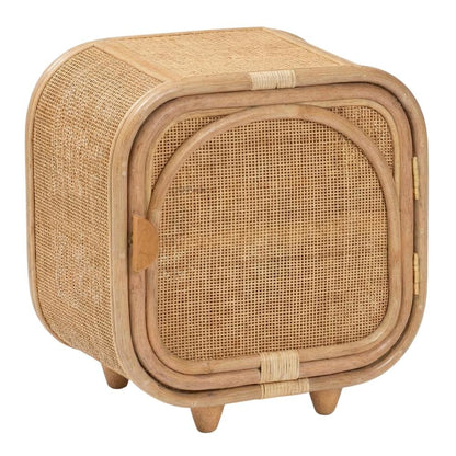 Bohemian Rattan and Mahogany Nightstand with Elegant Finish