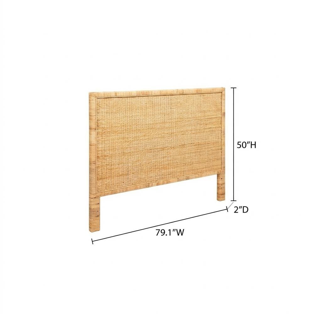 Brown Rattan and Mahogany Wood Headboard King Size Bohemian Style