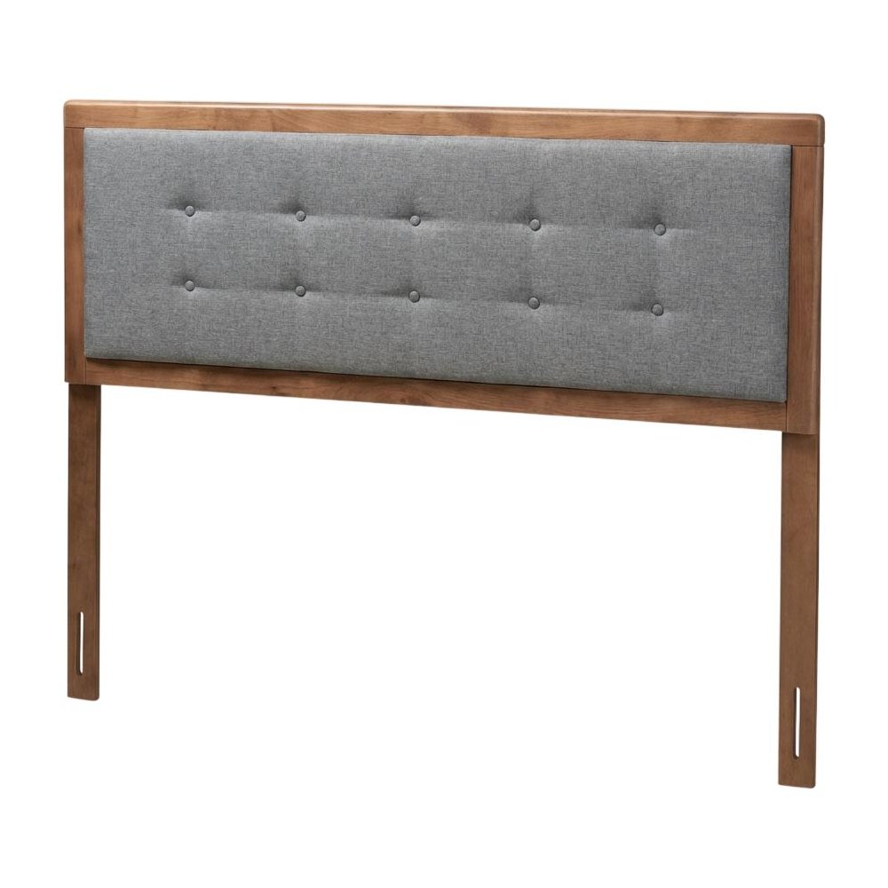 Dark Grey Fabric Upholstered Headboard with Button Tufting Rubberwood Frame
