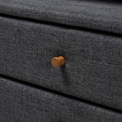 Mid-Century Modern Charcoal Fabric Nightstand with Wood Frame and Storage