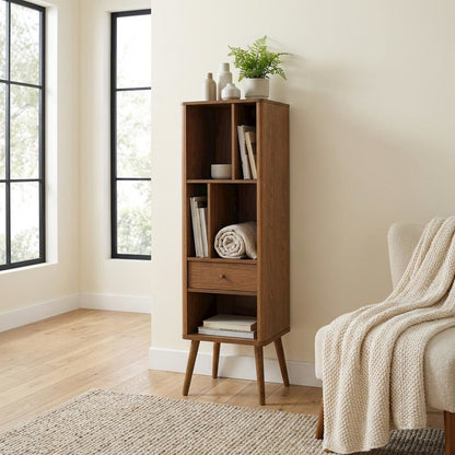 Brown 1-Drawer Sideboard Storage Cabinet with Mid-Century Design