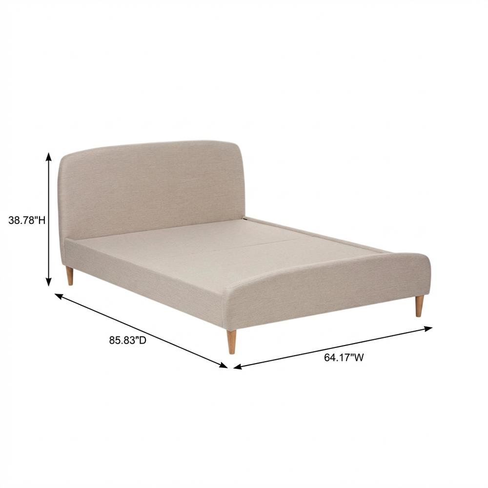 Light Beige Fabric Upholstered Queen Platform Bed with Mid-Century Style