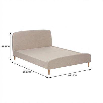 Light Beige Fabric Upholstered Queen Platform Bed with Mid-Century Style