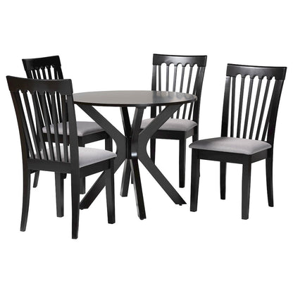 Lore Modern Grey Fabric and Dark Brown Wood 5-Piece Dining Set