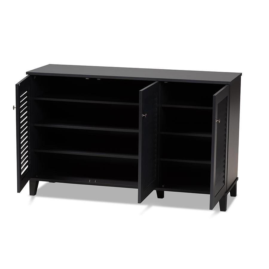 Dark Grey shoe storage cabinet with 8 shelves and engineered wood construction