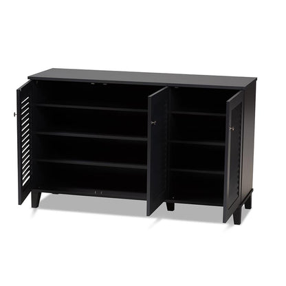 Dark Grey shoe storage cabinet with 8 shelves and engineered wood construction