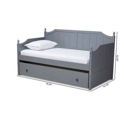 Grey finish wood twin size daybed with trundle, rustic style, sturdy frame