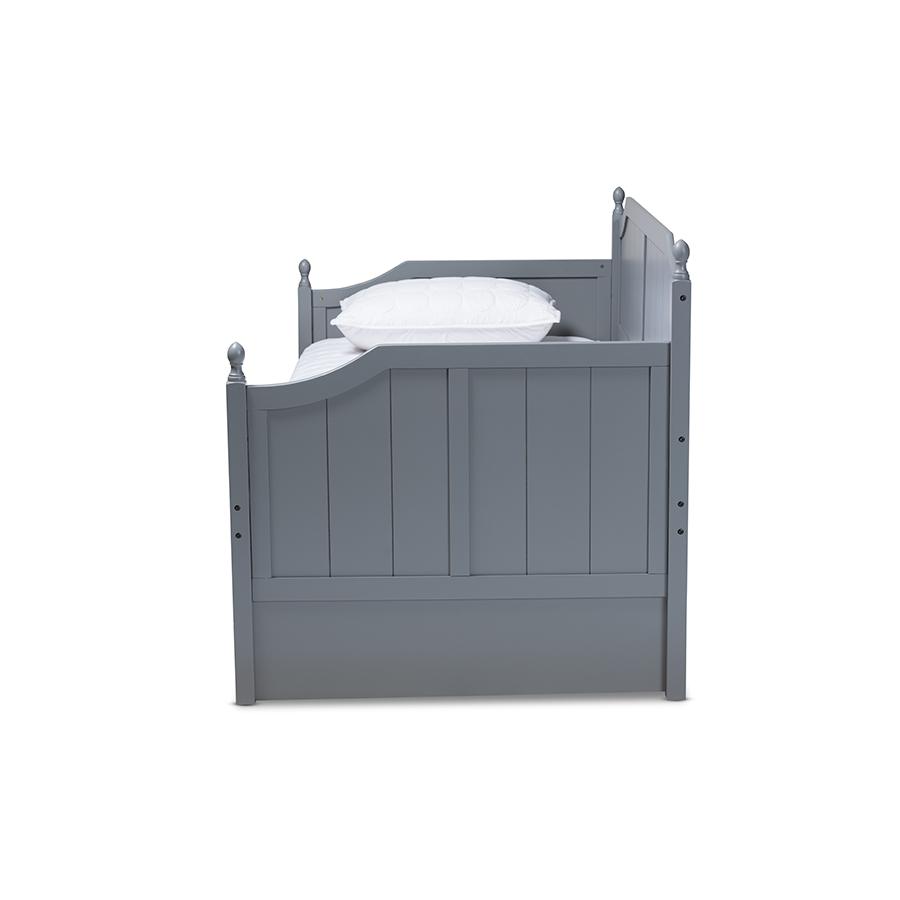 Grey finish wood twin size daybed with trundle, rustic style, sturdy frame
