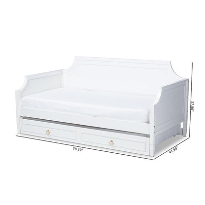 Traditional White Twin Daybed with Trundle, Pinewood Frame, Stylish Design