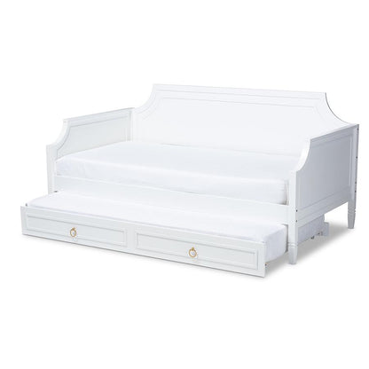 Traditional White Twin Daybed with Trundle, Pinewood Frame, Stylish Design