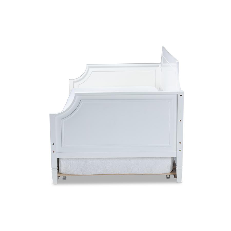 Traditional White Twin Daybed with Trundle, Pinewood Frame, Stylish Design