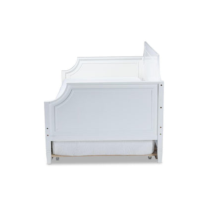 Traditional White Twin Daybed with Trundle, Pinewood Frame, Stylish Design