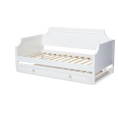 Traditional White Twin Daybed with Trundle, Pinewood Frame, Stylish Design