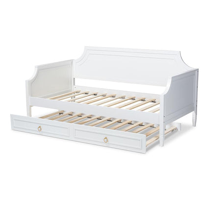 Traditional White Twin Daybed with Trundle, Pinewood Frame, Stylish Design